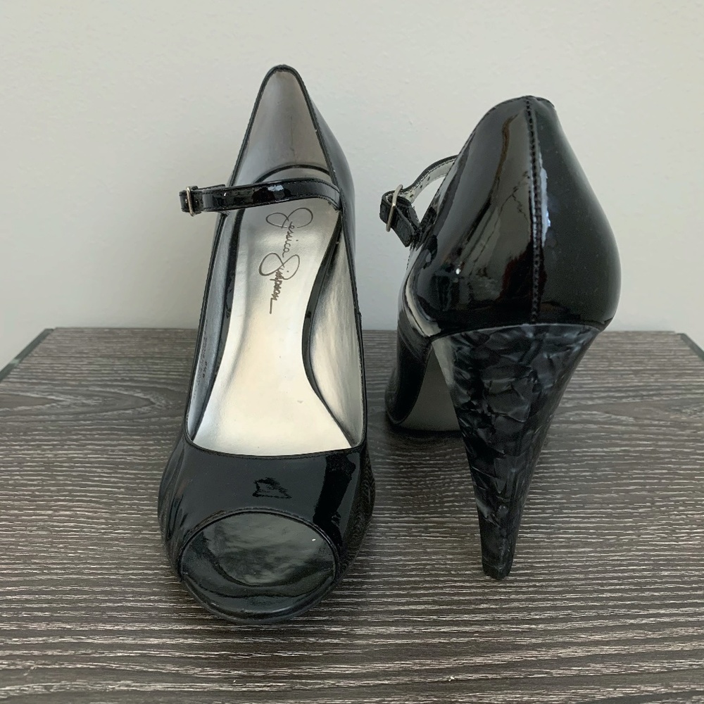 Jessica Simpson Black Gray Heel Open Toe Heels B11